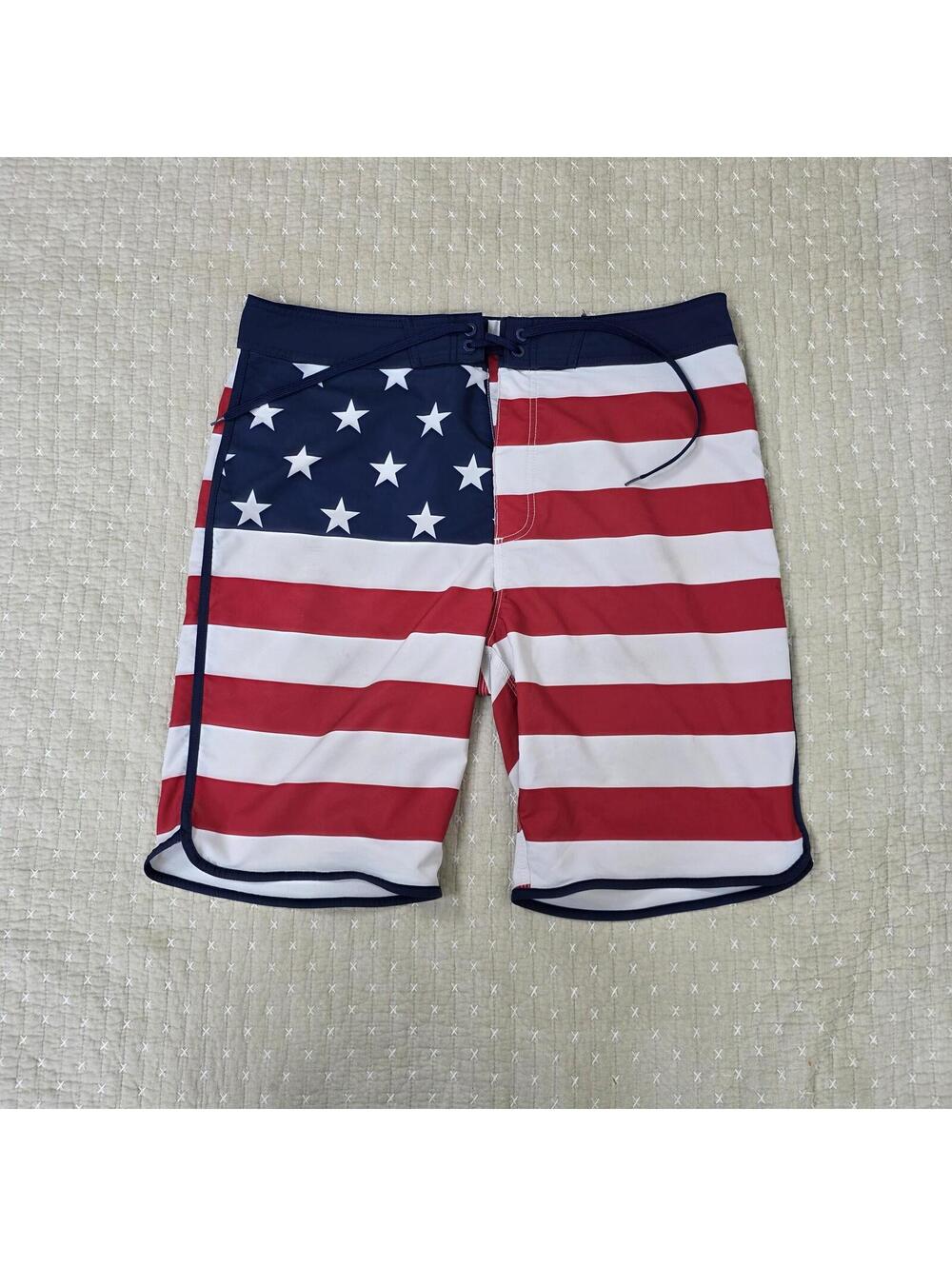 Old Navy Trunks Swim Pool Board USA Flag Shorts sz 36